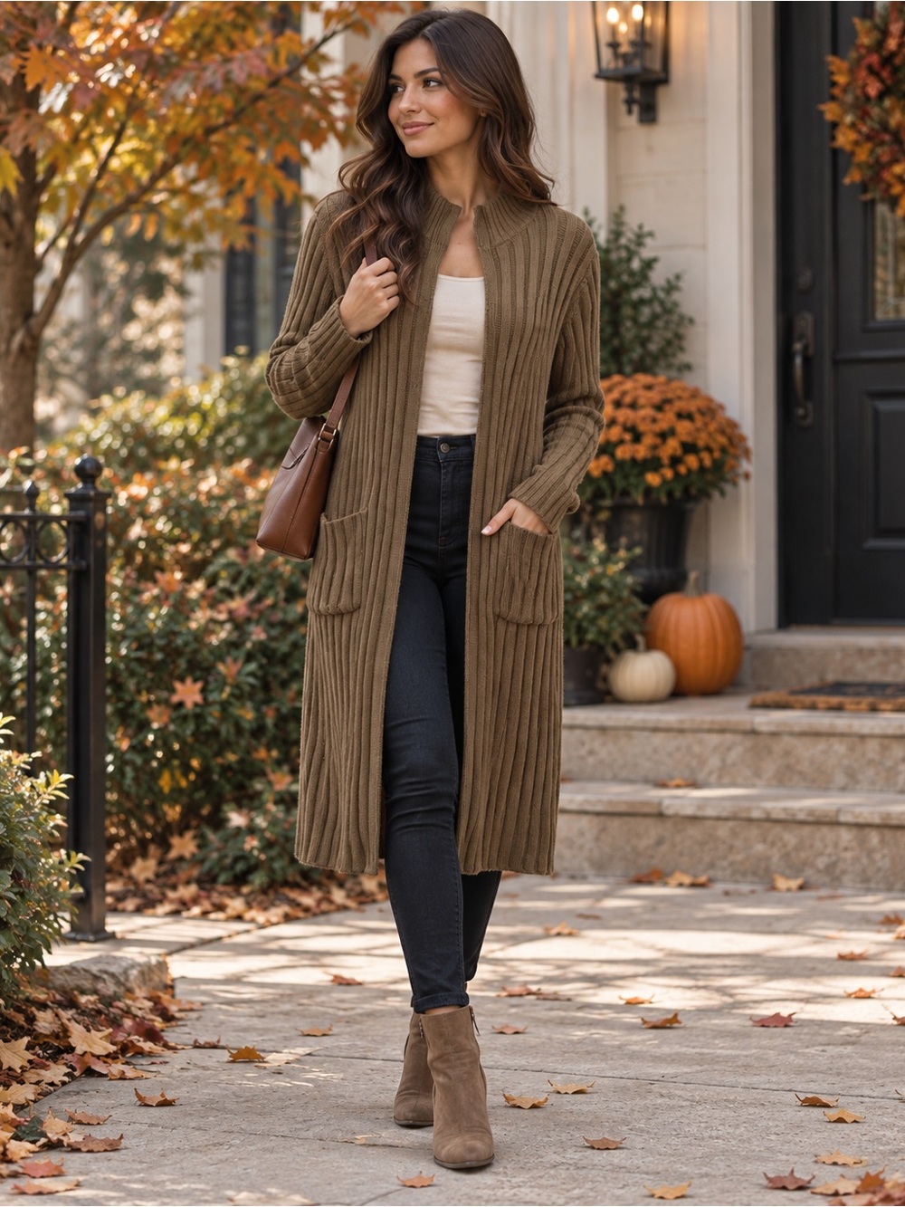 Ralph Lauren Olive Green Ribbed Cotton Long Cardigan Duster Size S
